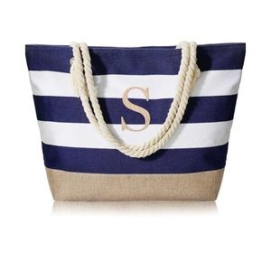 S Initialed Canvas Beach Tote